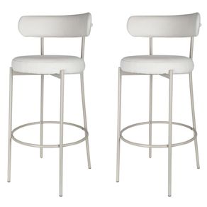 1 Kit 2 Banquetas Altas Serena Rivatti 100 -Altura- Estofado em Boucle Off White e Base em Aco Areia